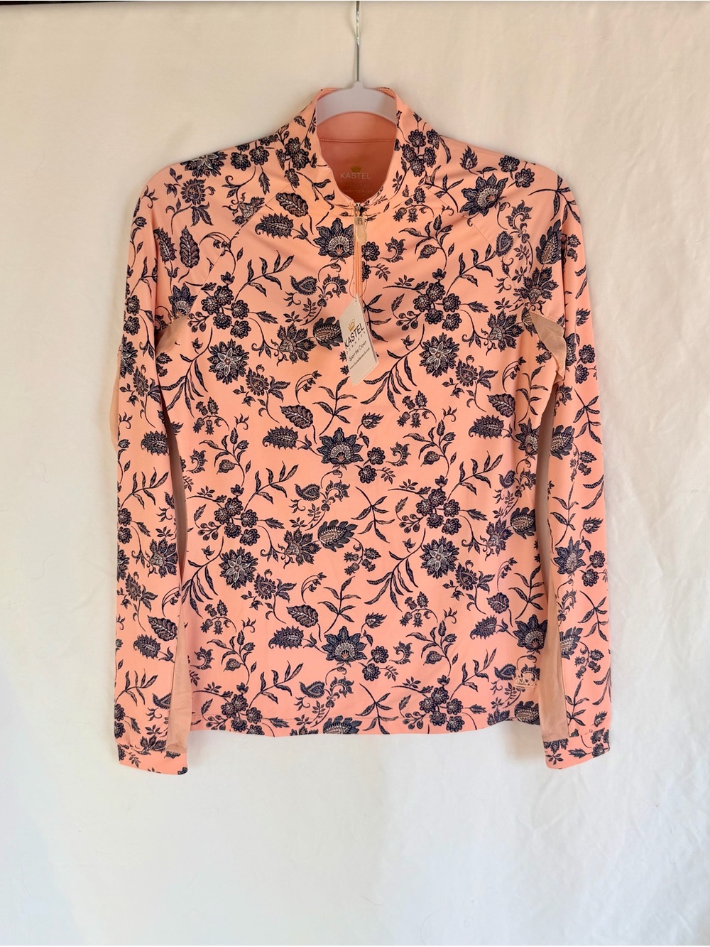 NWT - Kastel Peach Floral Long-Sleeve Quarter-Zip Top